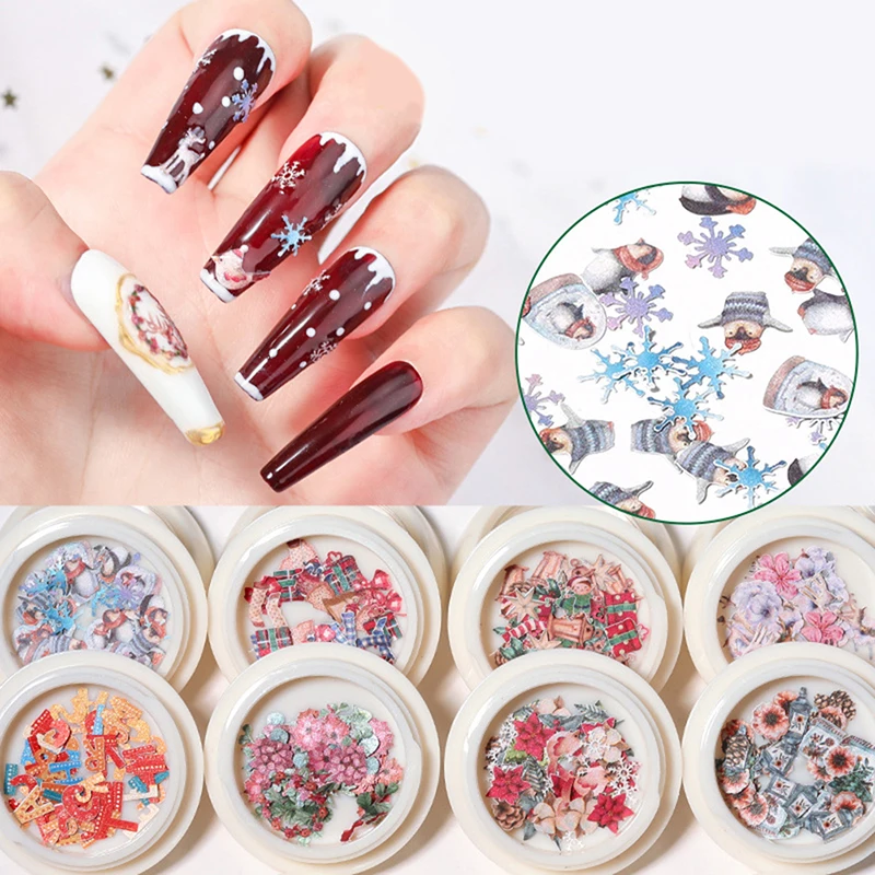 

50Pcs/Box Christmas Wood Pulp Piece Santa Snowflake Elk Shape DIY Nail Art Decor