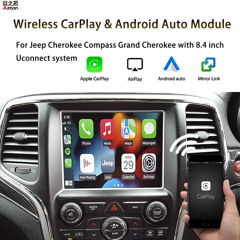 

WIFI Android Auto IOS Apple CarPlay Module For Jeep Dodge RAM Cherokee Compass Grand Cherokee Rear Front Camera Integration
