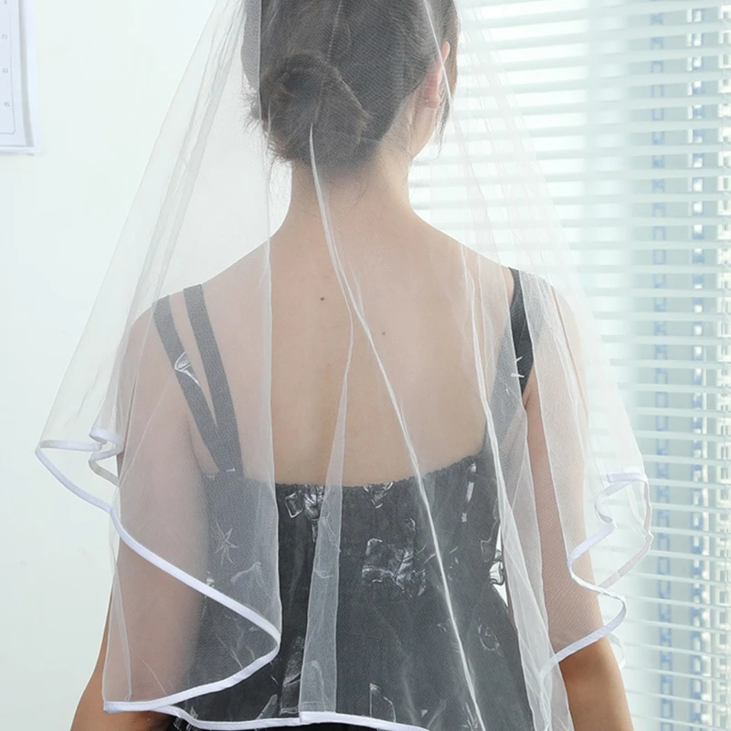 634D 1 яруса свадебная фата без гребня с ленточными краями прозрачная Тюлевая Фата