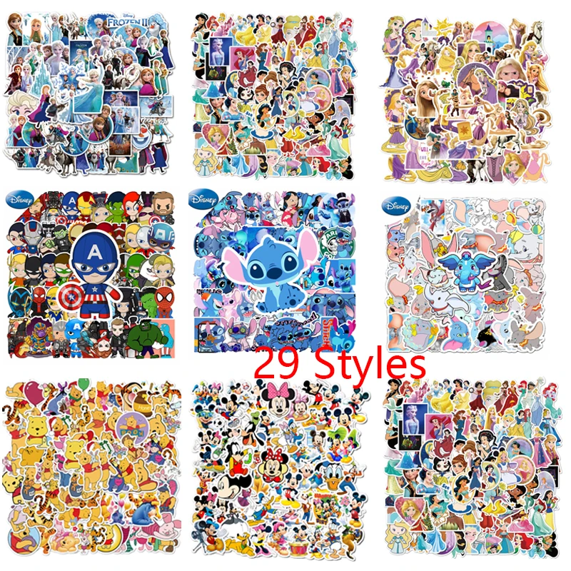 

50Pcs Marvel Disney Princess Frozen Stickers Cartoons Guitar Luggage Waterproof Sticker Skateboard Laptop water Cup kids Toy