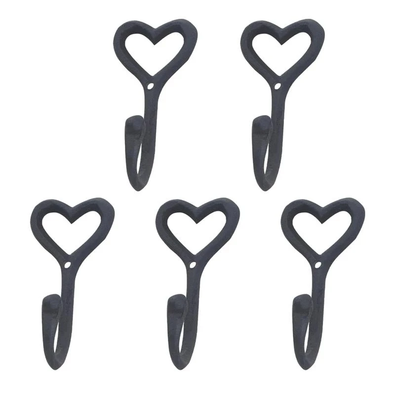 

5Pcs Retro Iron Art Hooks Wall Hanger Heart Shape Design For Kitchen Home Retro Wrought Iron Heart-Shaped Hook