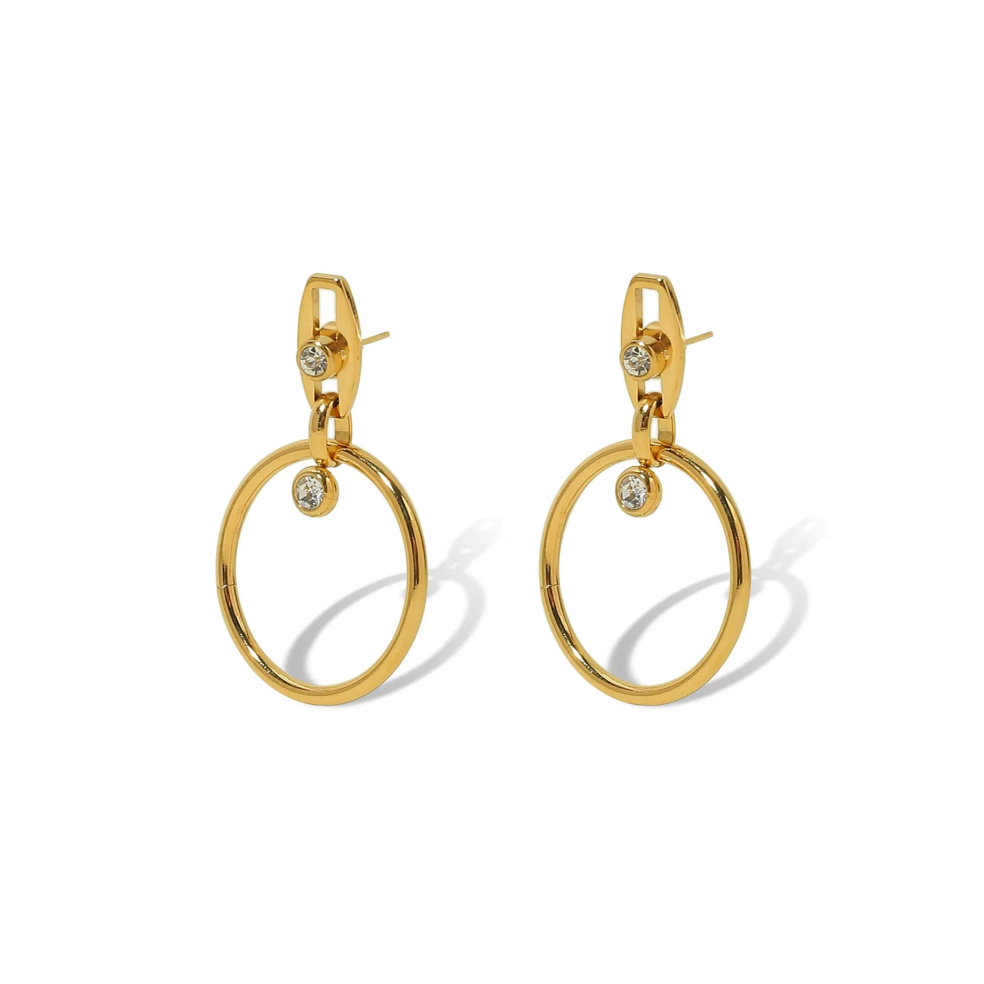 

Geometric Circle Zircon Studded Titanium Steel Earrings No Fade Stainless Steel Plated 18K Gold Earrings