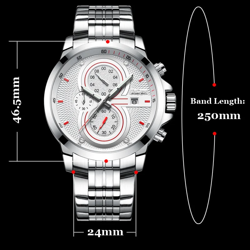 

Full BIDEN Steel Men Stainless Quartz Watch Waterproof Chronograph Sports Wristwatch Male Calendar Clocks Gifts reloj hombre