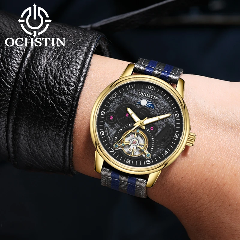 Фото Мужские механические наручные часы OCHSTIN Tourbillon серии Commander, спортивно-повседневные часы с высококачественным нейлоновым ремешком. №1