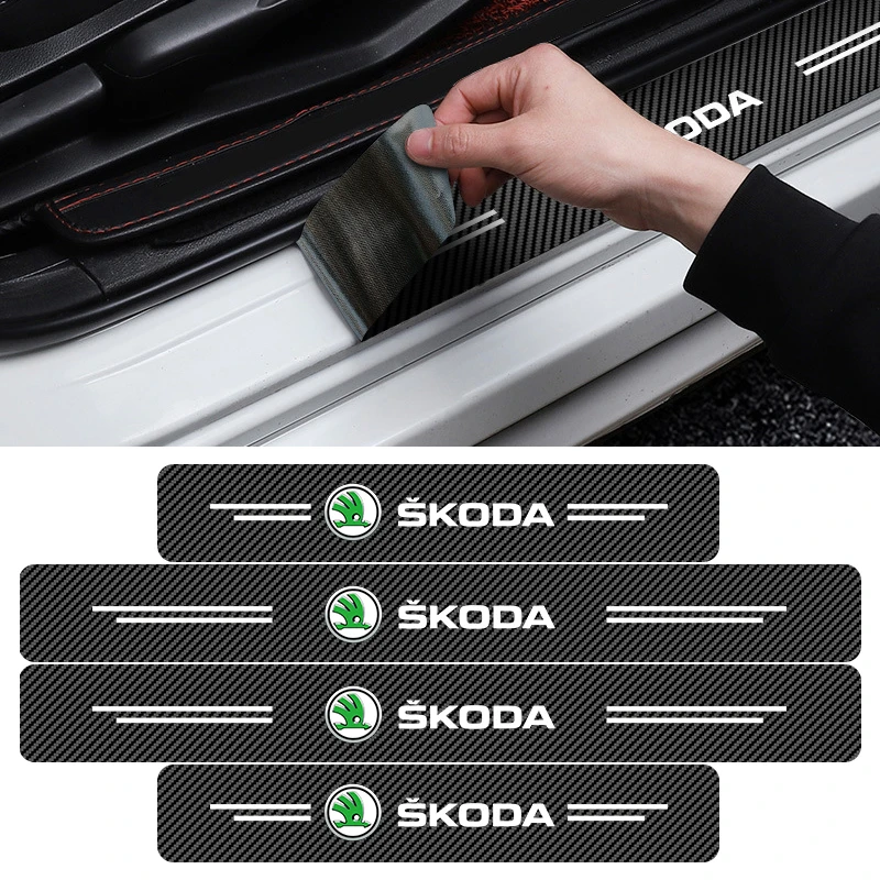 

4PCS Carbon Fiber Car Door Threshold Protected Stickers Vinyl Decals for Skoda Octavia RAPID Superb Fabia Kodiaq Kamiq Karoq