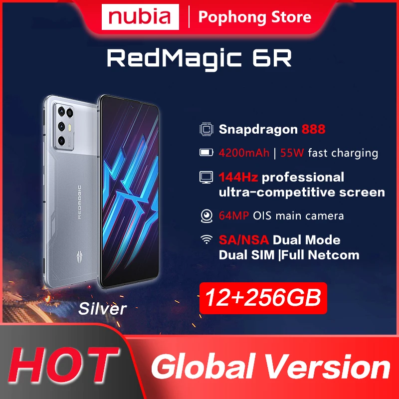 

Global Version Nubia RedMagic 6R Gaming Cell phone 12GB RAM 6.67 inch Snapdragon 888 Octa Core 64MP Quad Camera