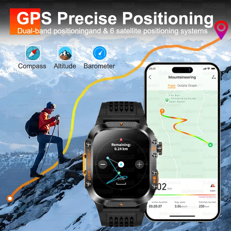 Фото 2025Новые GPS Смарт-часы для Xiaomi IOS Военный компас Фонарик Смарт-часы Мужские 10ATM Водонепроницаемые 100 + спортивные режимы BT Call Watch №5