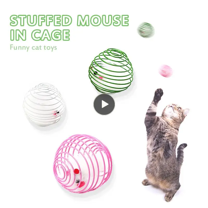 

Cat Toy Pet Rainbow Ball Spring Prison Cage Mouse Telescopic Wire Interactive Stick Bell Feather Play Toy Dog Color Pet Supplies
