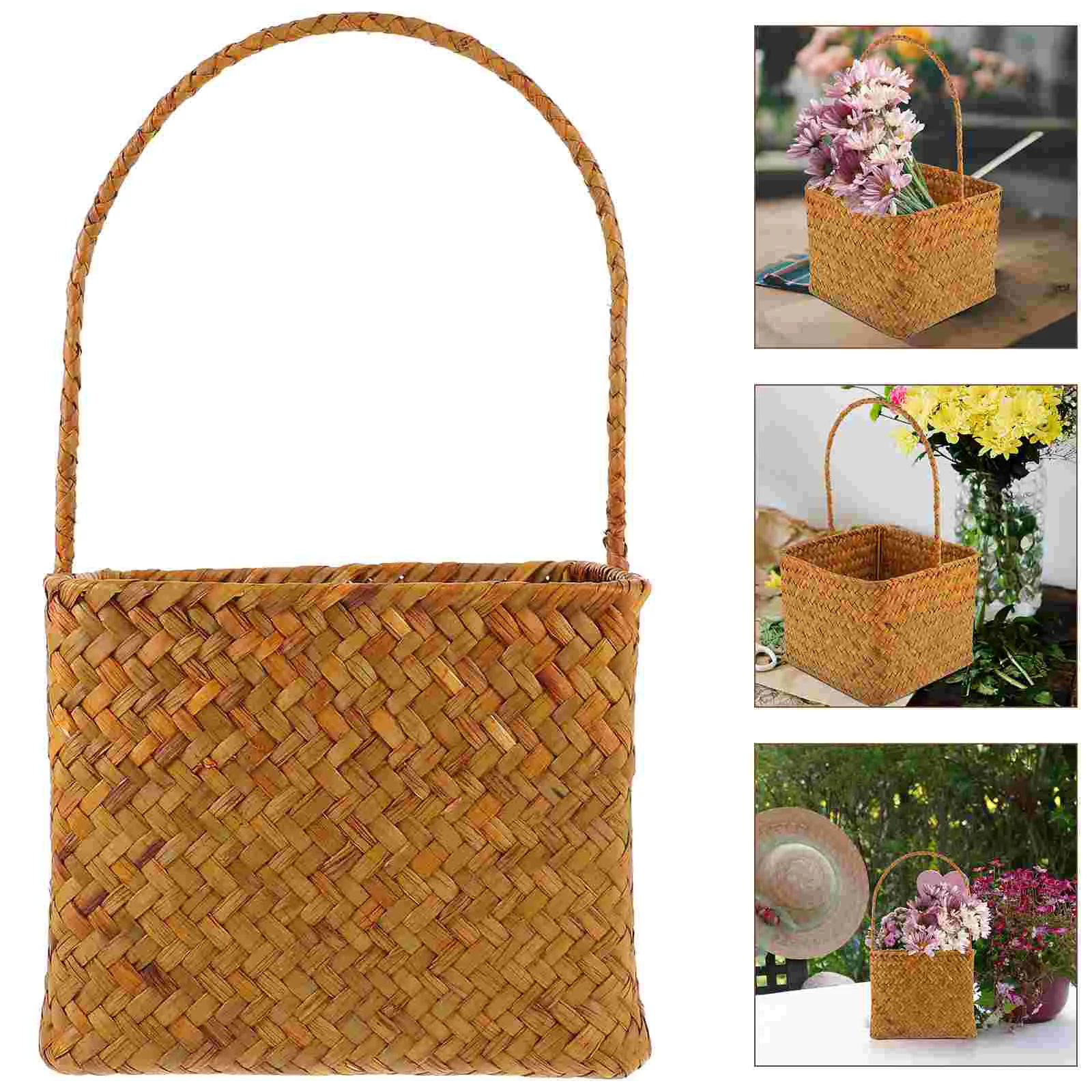 

Flower Arrangement Supply Simple Basket Wedding Girl Caramel Colour Multipurpose Woven Floral Seaweed Decorative Holder Baskets