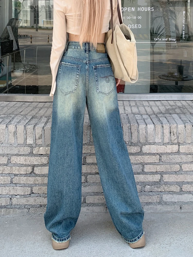 

Fashion High Waist Jeans Women Classic Simple Baggy Straight Mopping Denim Trousers Lady Vintage Casual Wide Leg Jean Pants 2022