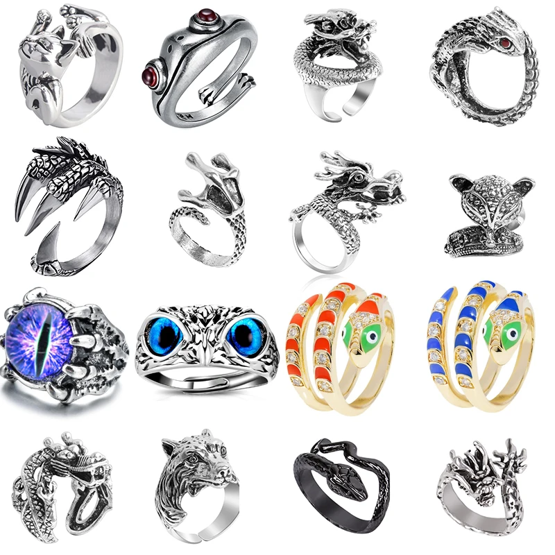 Rings for Women Men Snake Frog Animal Ring Cute Charm Sweet Punk 2022 Fashion Adjustable Boys Grils Retro Hip Hop Party Gift