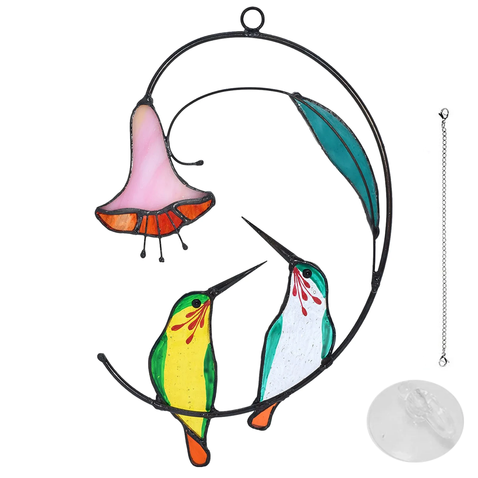 

Window Hangings Gift Double Side Ornament Indoor Handcrafted Birthday Glass Suncatcher Home Hummingbird With Flower Art Garden