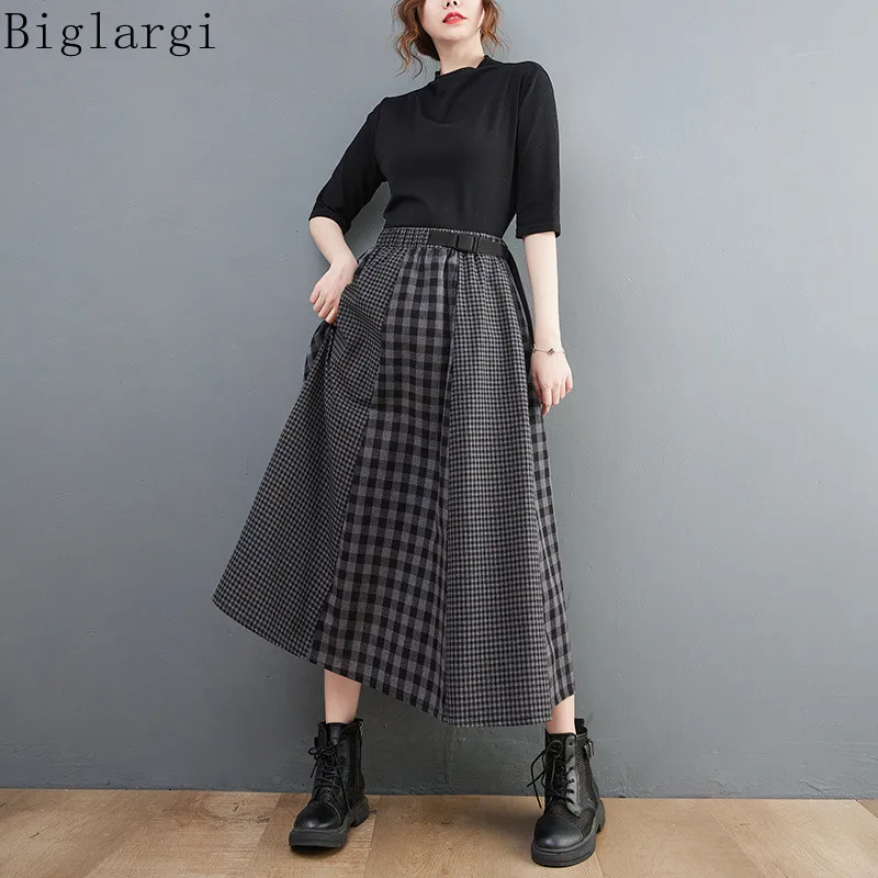 

Fashion Vintage High Waist Plaid Skirt Women Spring Summer Woman Korean Patchwork Plaid Skirt Ladies Womens Long Skirts 2022