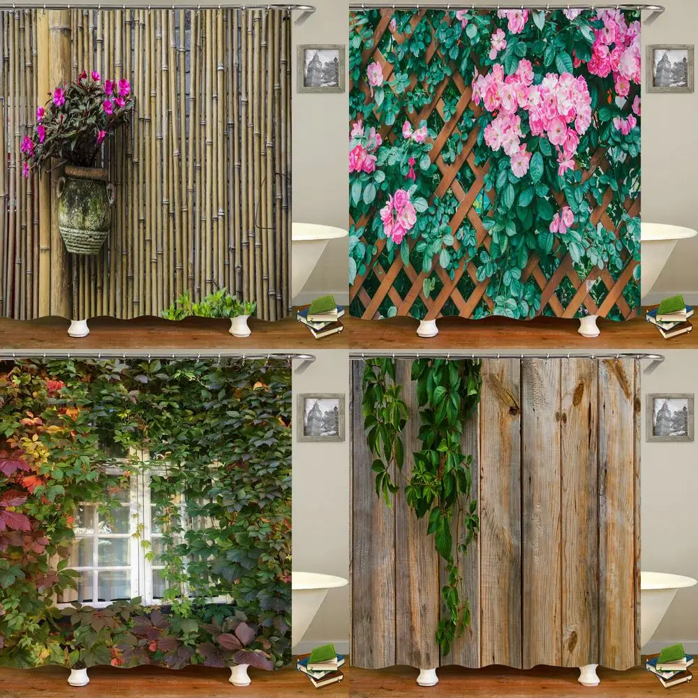 

Cortina de ducha con estampado 3D de flores, impermeable, con gancho, para jardín, baño, decoración del hogar, paisaje Natural