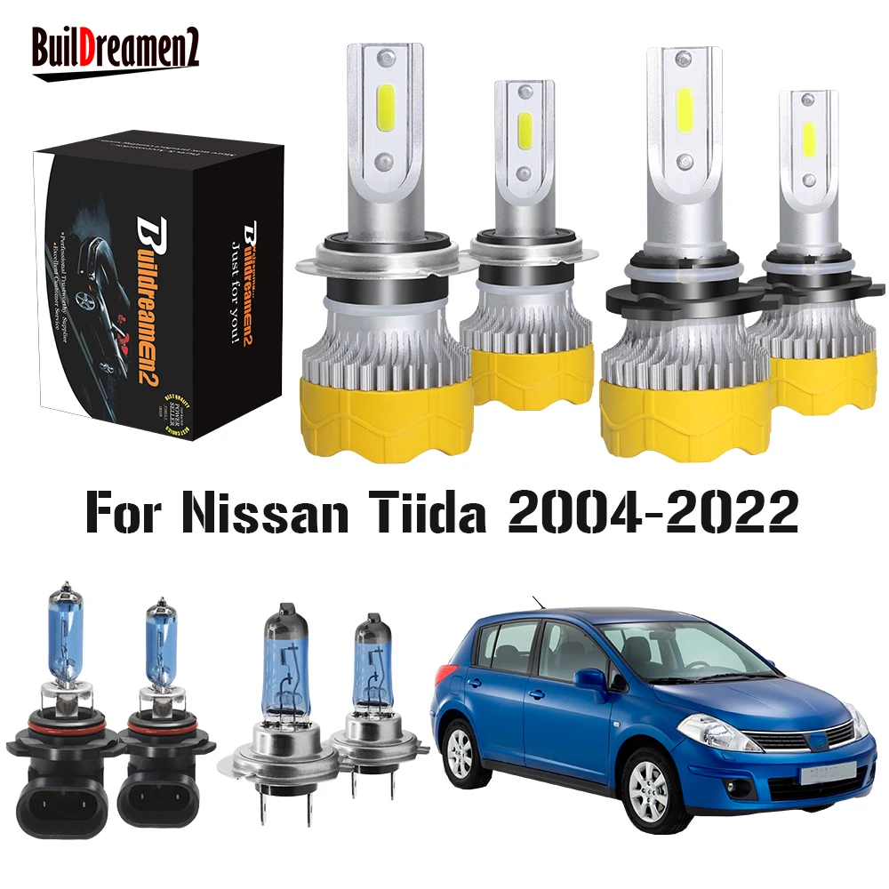 

4 X Car Front Headlight High Low Beam For Nissan Tiida (C11, C12) 2004-2022 LED Halogen Bulb Headlamp 12V Accessories