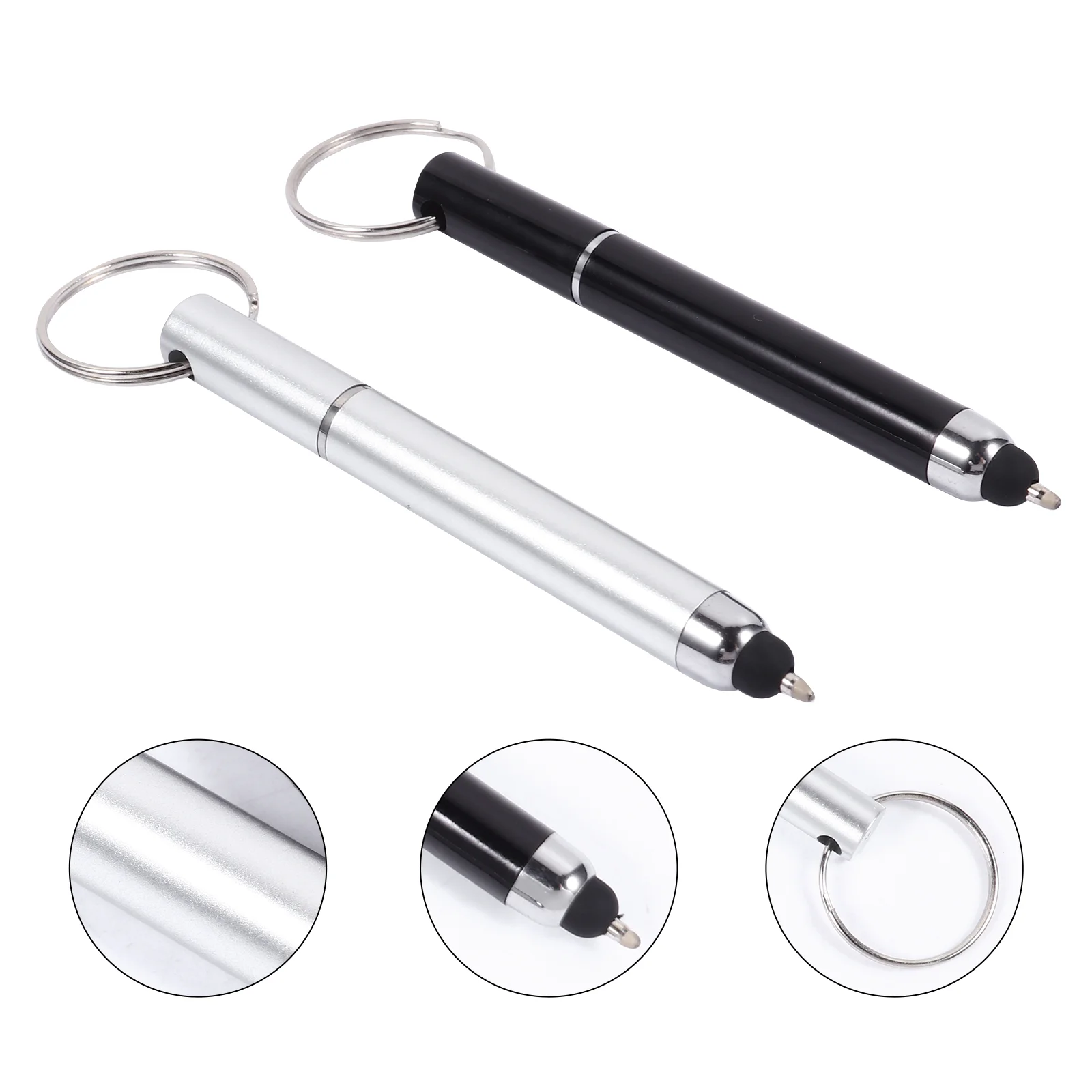 

12 Pcs Touch Screen Ballpoint Pen Key Rings Keyring Capacitive Stylus Black Pens Chain Alloy Painting Bolt action Mini
