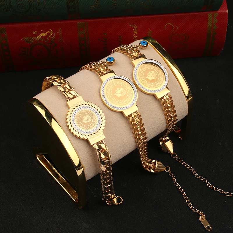 

Dicai new hot sale stainless steel ladies bracelet gold color round bracelet wedding jewelry gift Italian fashion