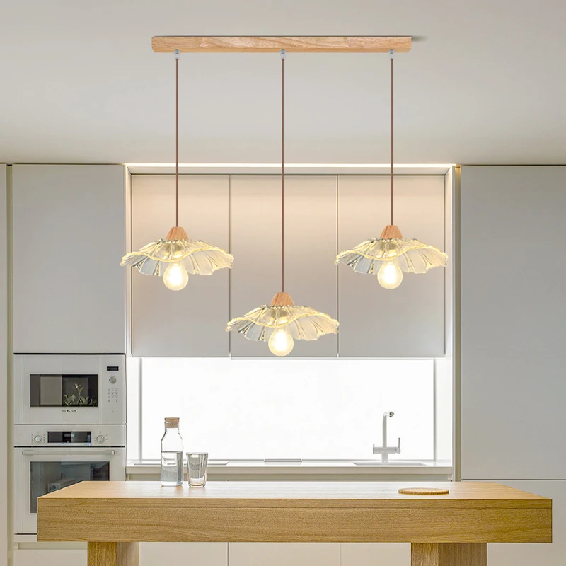 

Retro Glass Wood Design LED Chandelier For Dining Room Kitchen Living Room Bedroom Ceiling Lamp Nordic Style E27 Pendant Light