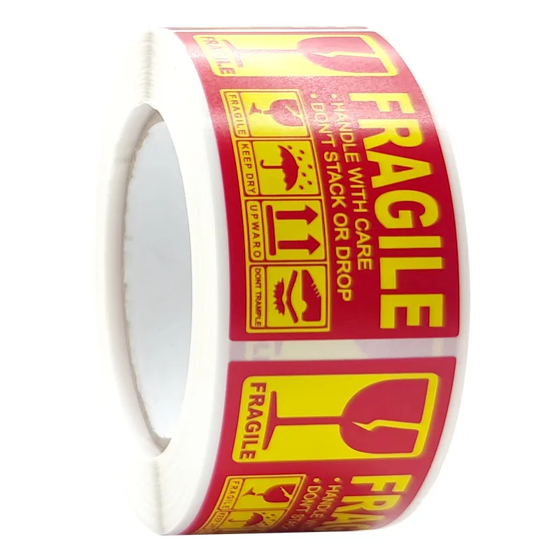 

Fragile Sticker 250pcs Warning Labels Per Roll Red+Yellow 1x1.77"inch Box Packaging Shipping Label with Self Adhesive for Moving