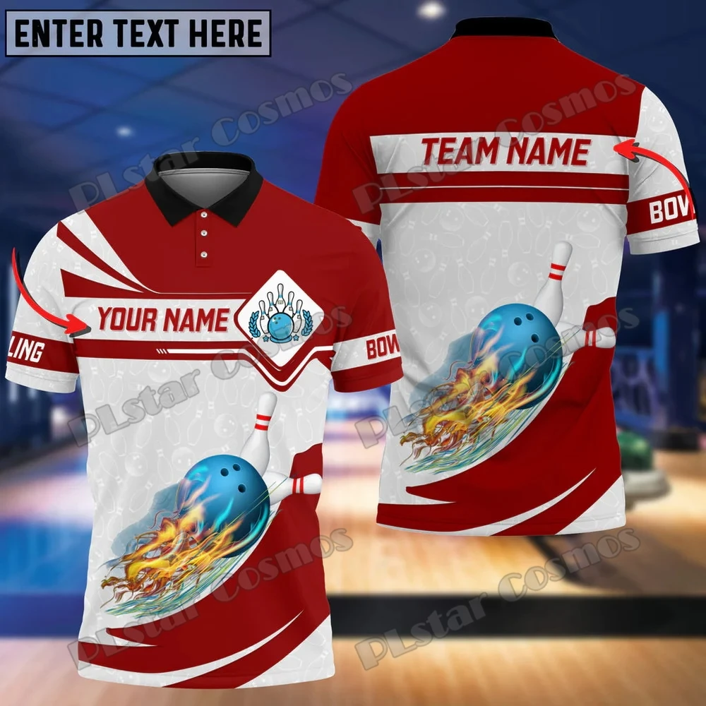 

Bowling Flame Pattern Custom Name 3D Printed Men's Polo Shirt Summer Unisex Street Casual Shirt Gift For Bowling Players POL99