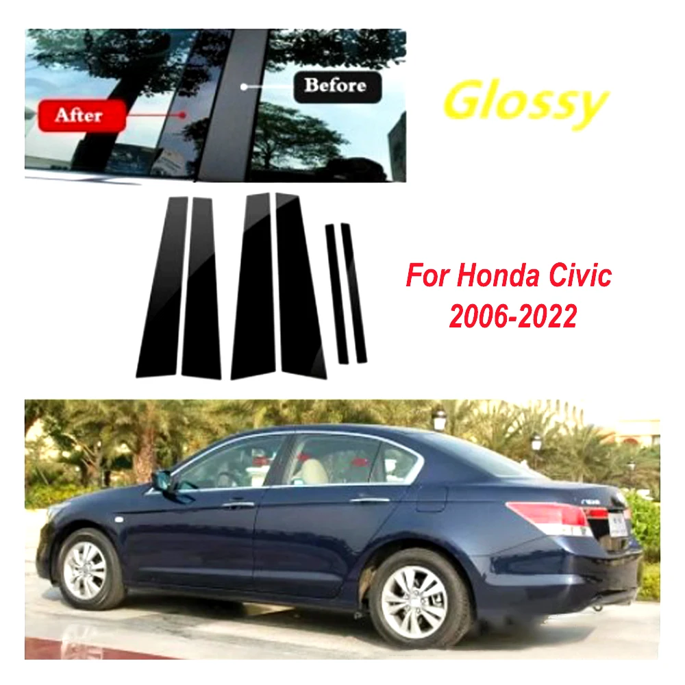 

6 шт., декоративные наклейки на окна автомобиля Honda Civic 2006-2022