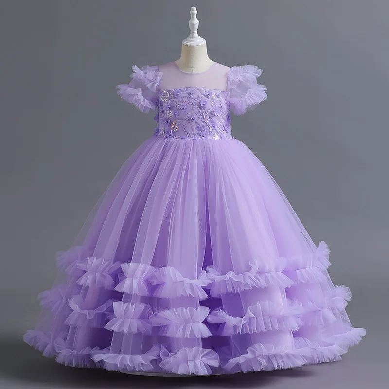 

Children's Carnival Costume Sequin Embroidery Wedding Party Gown Fluffy Mesh Princess Eucharist Banquet First Communion Dresses