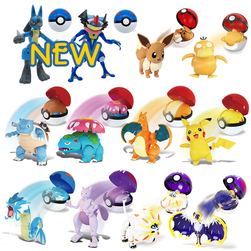 

Pokemon Original Figures Pokeball Pikachu Charizard Gyarados Lucario Solgaleo Blastoise Lunala Eevee Toys for Christmas Gift