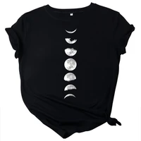 new funny moon print t shirt women white and black shirts fashion round neck short sleeve t shirt summer tees casual top