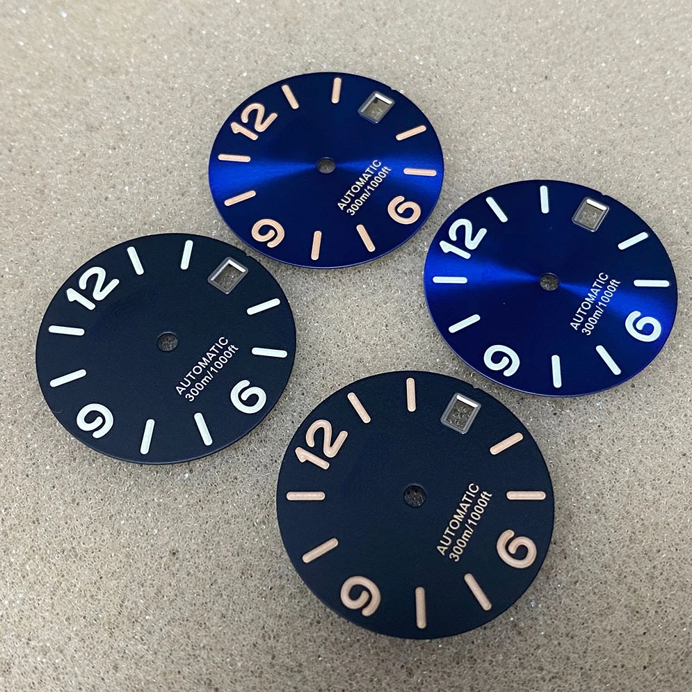 S Modified Watch Dial 28.5mm Watch Dial Sun Grain/frosted Lettering Green Glow Fit NH35/364R Movement