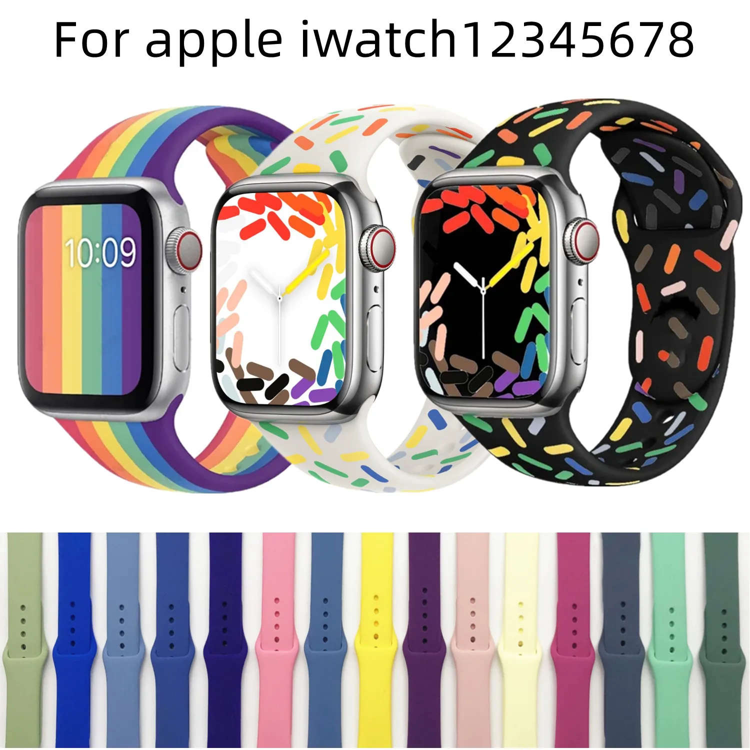 

Цветной ремешок для Apple Watch Band 40 мм 44 мм 41 мм 45 мм iWatch 3/4/5/6/SE/7, силиконовый браслет для Apple watch band 42 мм 38 мм