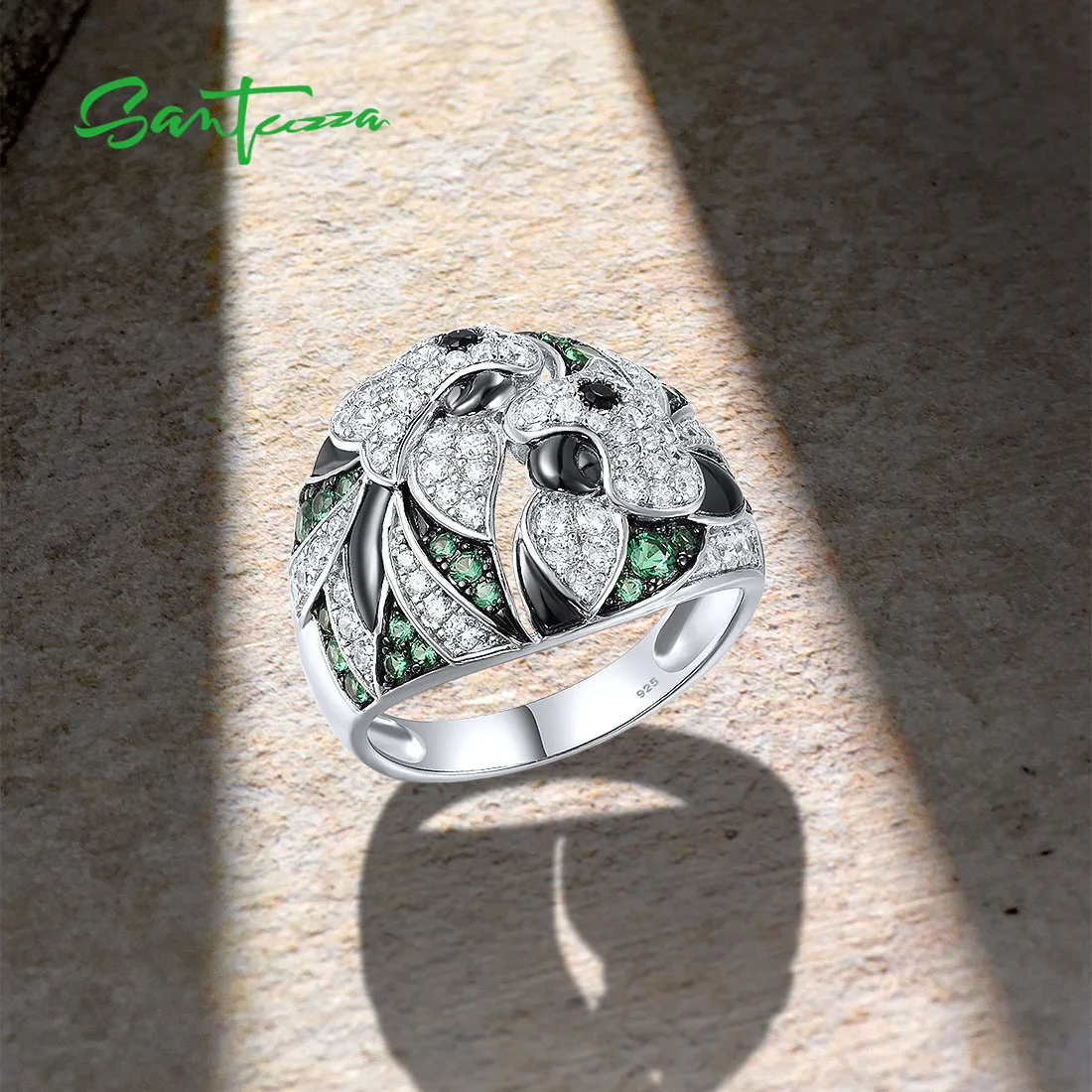 Женское кольцо SANTUZZA из серебра 925 пробы с черным/зеленым шпинелью и белым