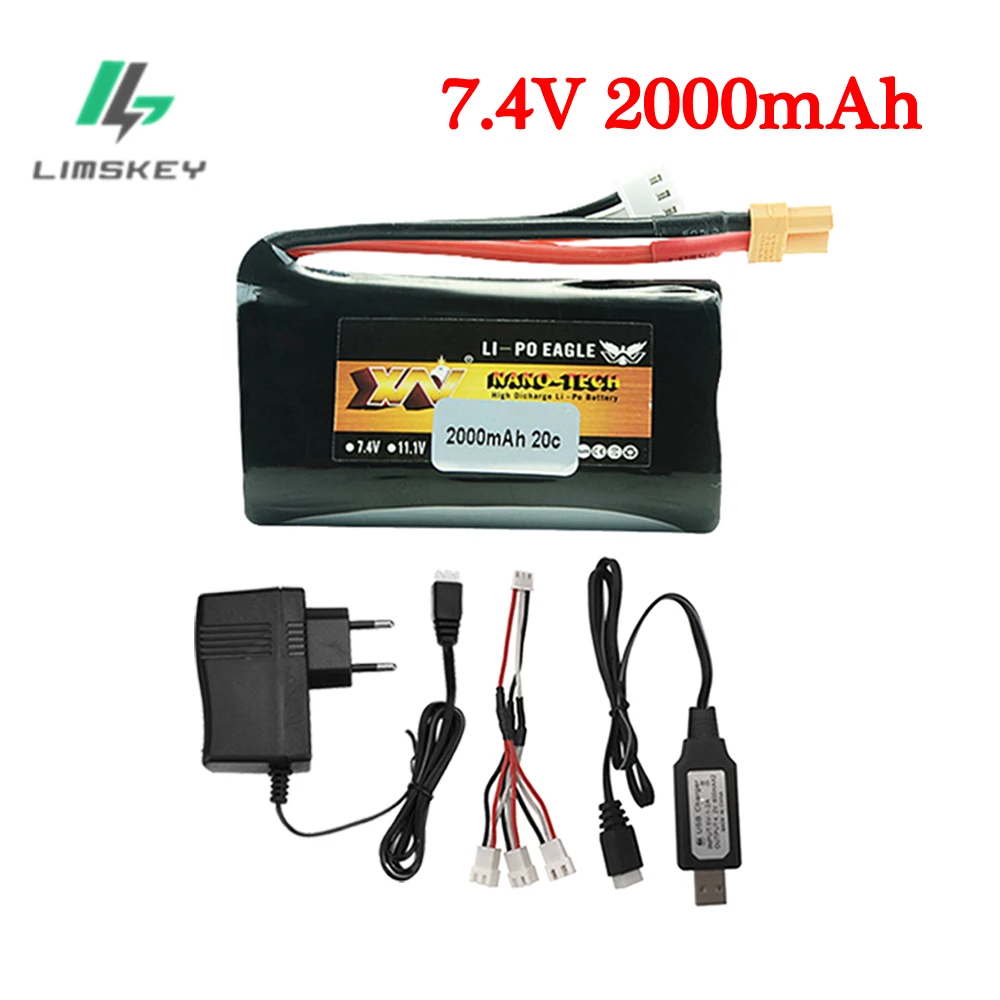 

Литий-ионный аккумулятор 18650 для Huina 580, 550, 583, 582, запасные части для радиоуправляемого автомобиля, дрона, улучшенный Аккумулятор 7,4 В, 2000 мАч с ...