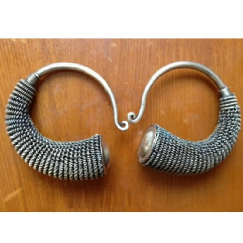 

Fashion jewelry Charming Tibet Tribal Jewelry Miao Silver Big Hollow Earrings pair