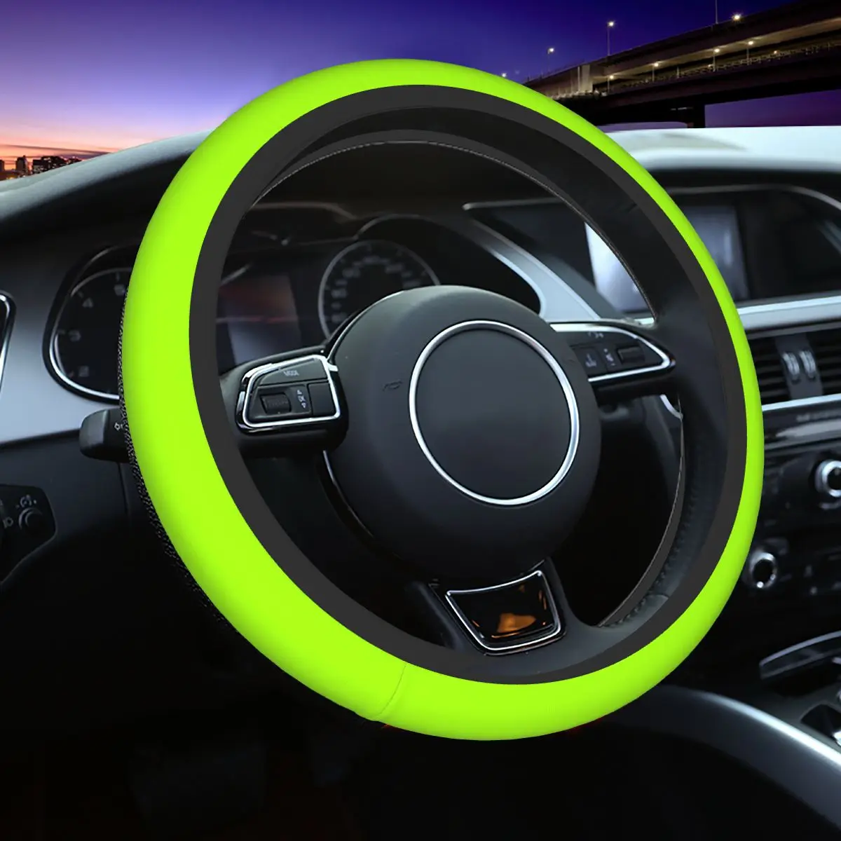 

Grass Green Car Steering Wheel Cover 37-38 Anti-slip Solid Color Steering Wheel Protective Cover Auto Decoration Car Accessories