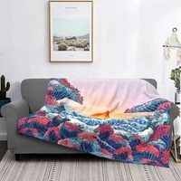 psychedelic kanagawa surfing flannel blankets novelty throw blankets for sofa bedding lounge 200x150cm bedspread 09