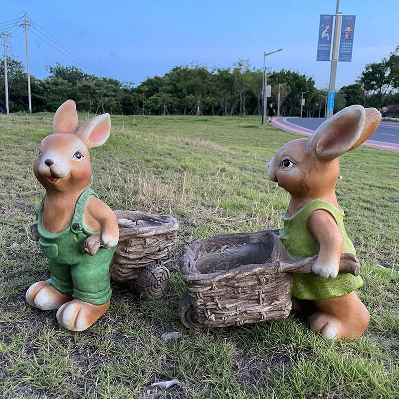Outdoor Courtyard Resin Sculptures Decoration Pot Garden Rabbit Elves Landscape Sculpture for Home Simulation Animal Ornamental