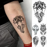 elephant head god ganesha waterproof temporary tattoo stickers owl wolf lion animal flash tattoos women men body art fake tatto
