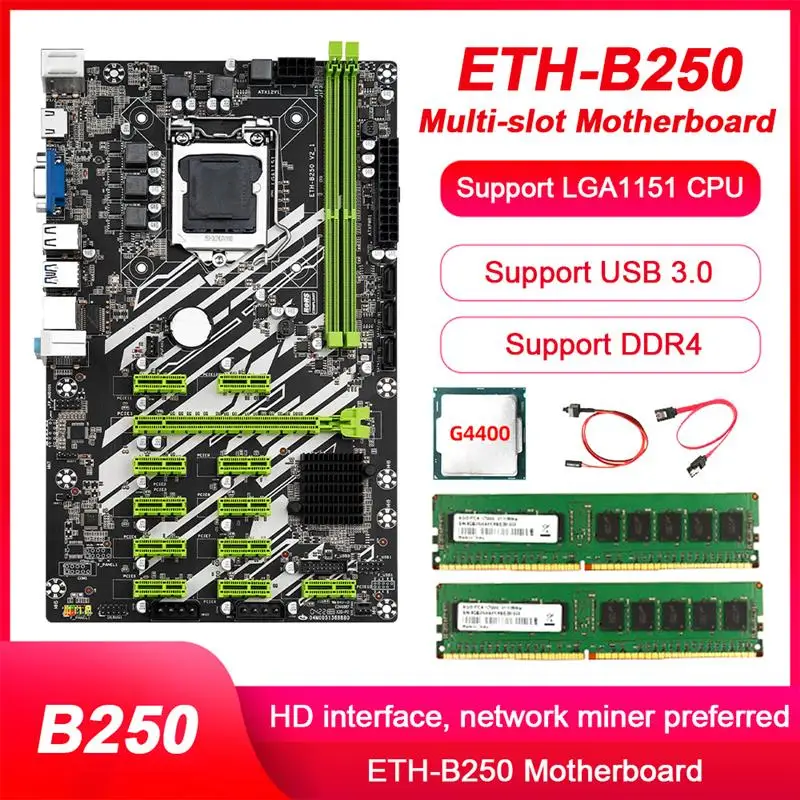

ETH-B250 Mining Motherboard Set Dual Channel DDR4 USB 3.0 SATA 3.0 PCIE Desktop Mainboard for LGA1151 6/7/8th Generation CPU