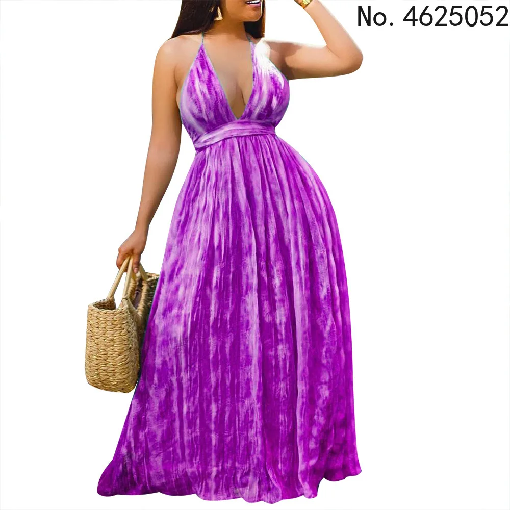 

Платья с Африканским принтом для женщин 2022, африканские женские плиссированные длинные платья на бретелях-спагетти с V-образным вырезом, аф...