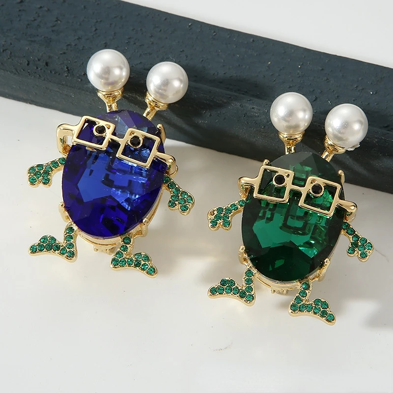 

New Arrival Green/Blue Crystal Rhinestones Metal Frog Brooch Pins for Coat Brooch