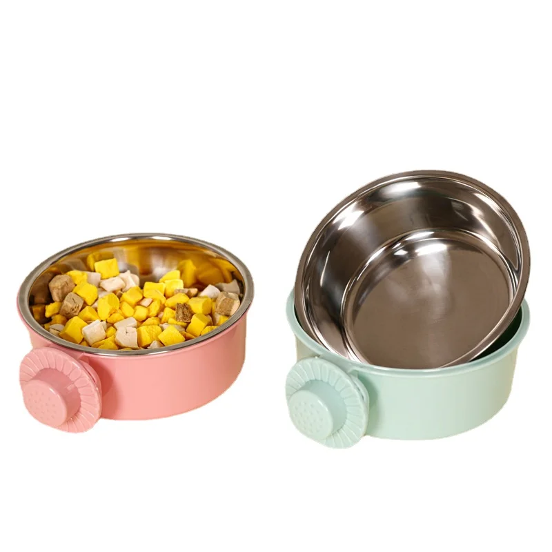

Pet Dog Bowl Anti-tipping Can Be Fixed Hanging Dog Basin Dog Cage Stainless Steel Drinking Water Bowl Pet Bowl Pet Supplies