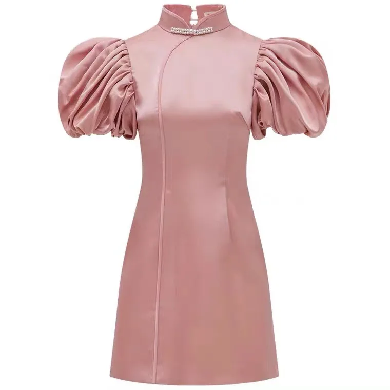 2022 summer new French palace style puff sleeves women's high-end retro vestido feminino Casual Mid-Calf O-Neck
