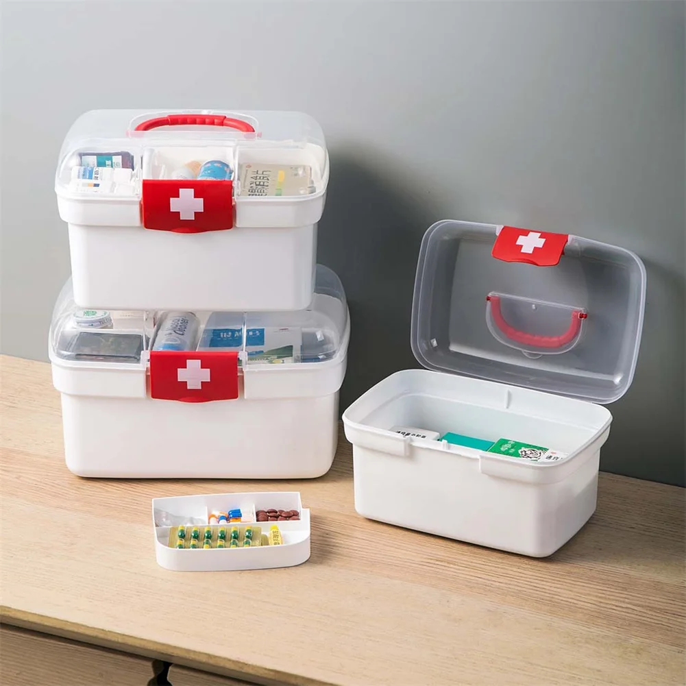 

MultiFunctional First Aid Kit Emergency Storage Box Double Layer Transparent Large Capacity Home Medicine Container Organizer