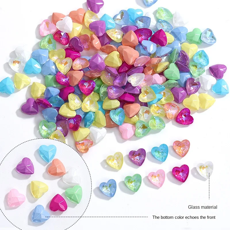 

50pcs 6mm Heart Mocha Fluorescent Nail Rhinestone Cute Nail Beads Candy Color Crystals Colorful Kawaii 3D Nail Charms PinK Gold