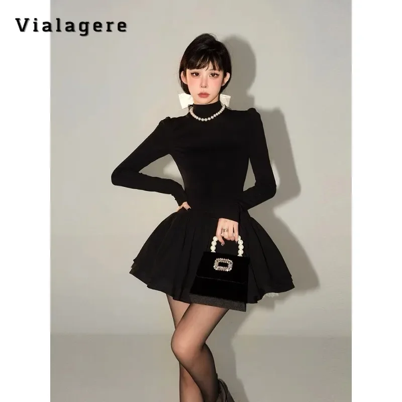 

2023 Winter Hotsweet Long Sleeve Black Turtleneck Sheath Clubwear Mini Dresses Women's Sexy Slim Fit Dance Evening Dress