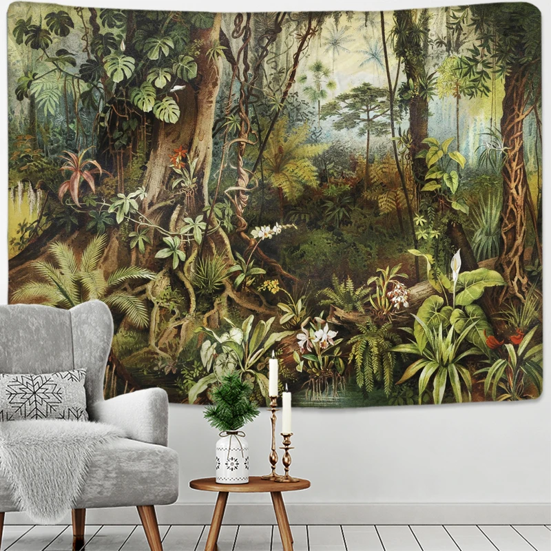 Настенный подвесной гобелен с принтом тропических растений Скандинавская ткань