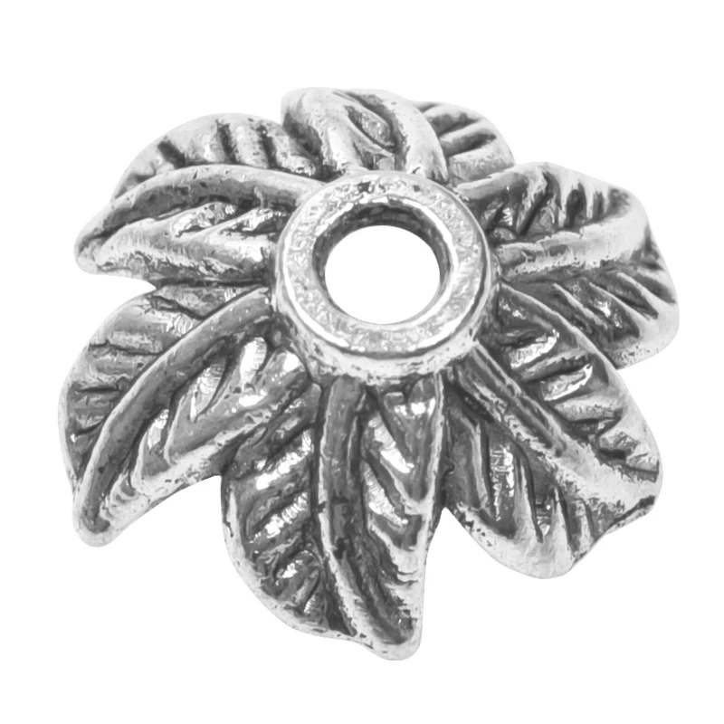 

30pcs/Lot Silver Color Leaves Crown Water Ripple Ring Big Hole Vintage Bead Caps For Men Women Jewelry Making DIY Accessories