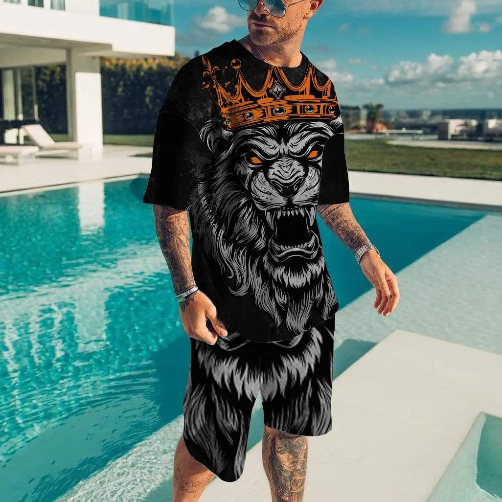 2023 Summer Men's Short Sleeve Suit T-shirt Shorts Letter Graphic Beachwear Unisex Casual Fashion Brand Male Tees Shirts Set
