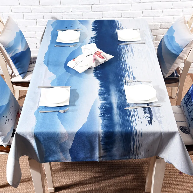

New Chinese Style Rectangular Table Cloth Ink Painting Pattern Dining Table Covers Simplicity Square Tablecloth Nappe De Table
