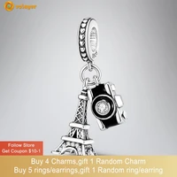 volayer 925 sterling silver beads camera tower pendant charm fit original pandora bracelets for women jewelry making gift